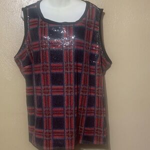 Ashley Stewart 26/28 Red & Navy Sequin Plaid Tank